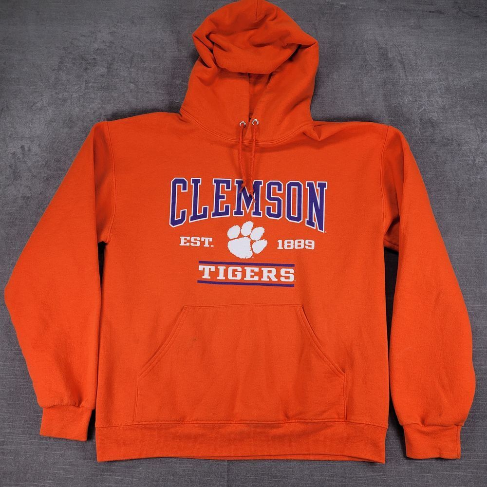 Clemson Tigers NCAA Orange Pullover Hoodie Sweatshirt‎ Jerzees Size Large Flaws
